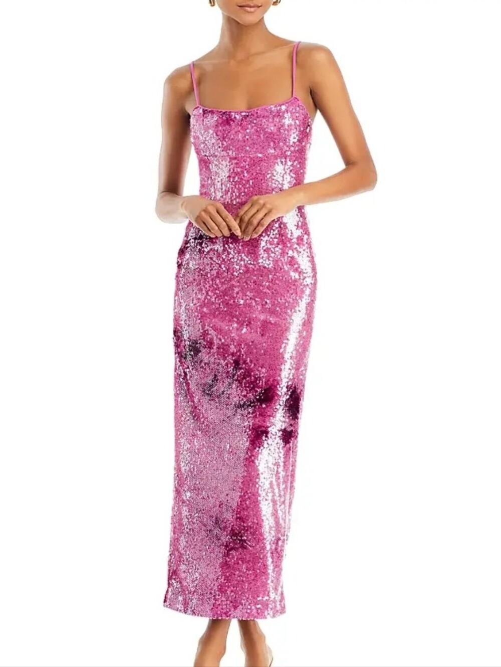 Bardot Women's Pink Infinite Sequin Maxi Bodycon Dress Size XL NWT Spaghetti